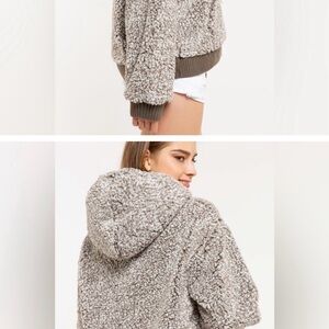 POL New Cozy brown and cream cozy soft Sherpa hoodie
